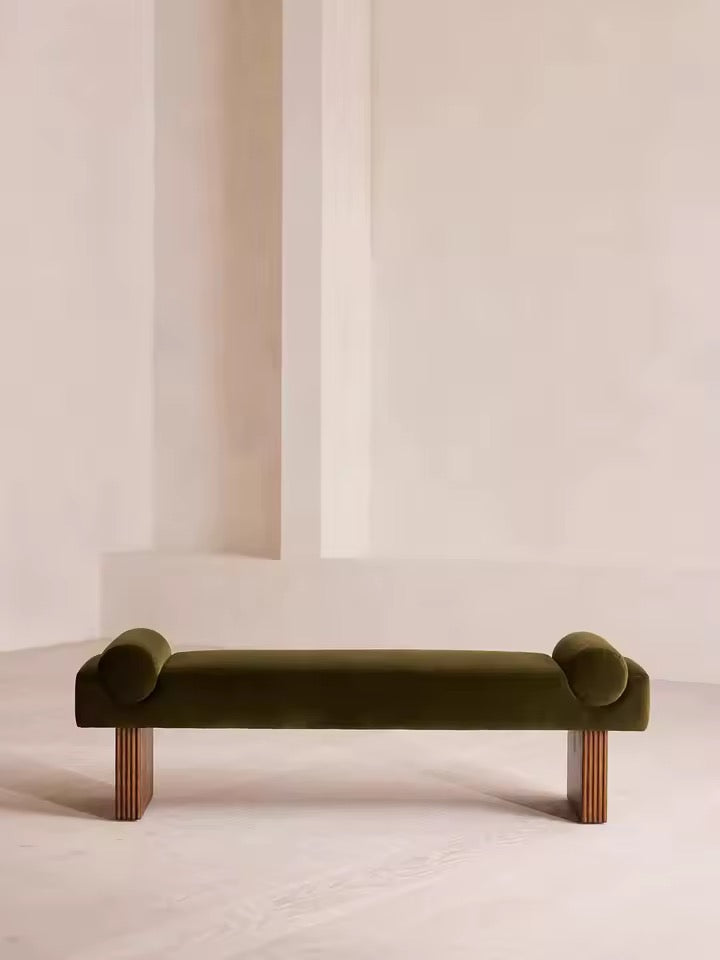 Velvet Upholstered Ribbed-Leg Vanity Bench