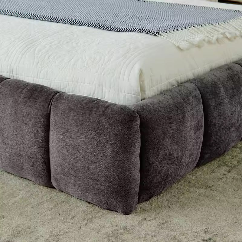 Gray Upholstered Bed Chenille Fabric Platform Bed