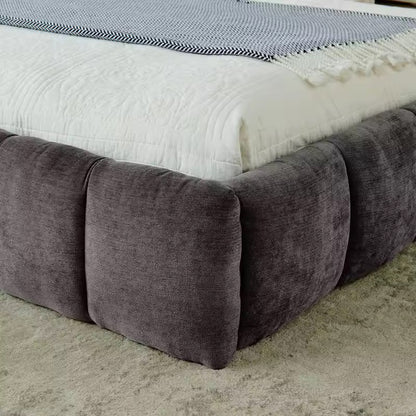 Gray Upholstered Bed Chenille Fabric Platform Bed