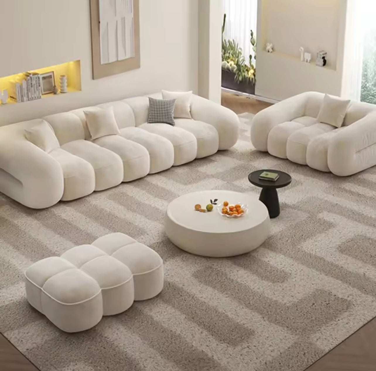 Cream Milk-Velvet Cloud Sofa with Deep Seating