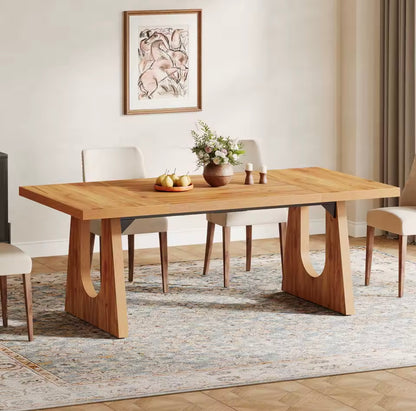 70.9” Oak and Black Large Modern Dining Table for 6-8 People