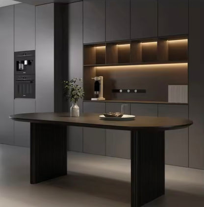 Large Round Black Ash Wood Modern Dining Table