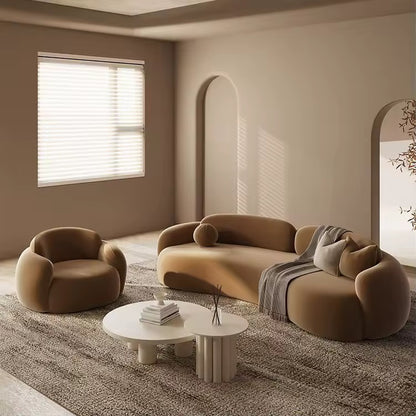 Modern French Curved Brown Flannel Floor Sofa