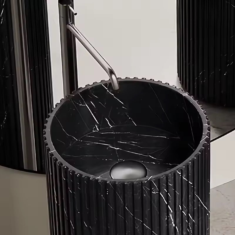 Italian Black & White Marble Freestanding Column Sink