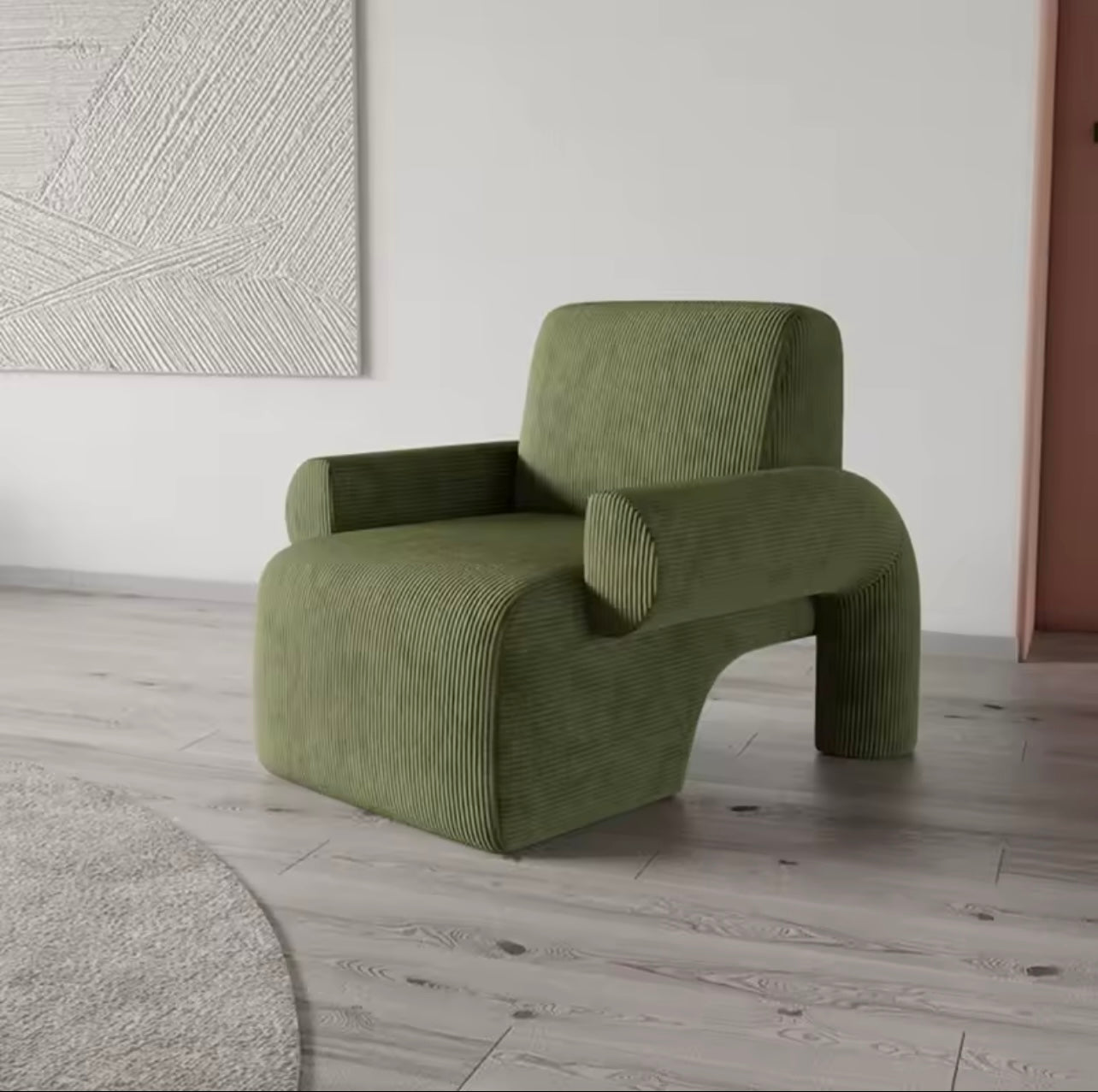 Corduroy Fabric Armchair, Modern Lambswool Accent Chair