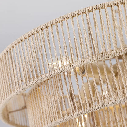 Rattan Chandelier – 4-Layer Farmhouse Pendant