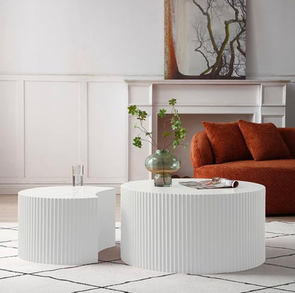 Set of 2 Round and Half-Moon MDF Nesting Coffee Tables