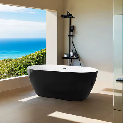 Black Freestanding Tub, Oval Bathtub with Integrated Slotted Overflow