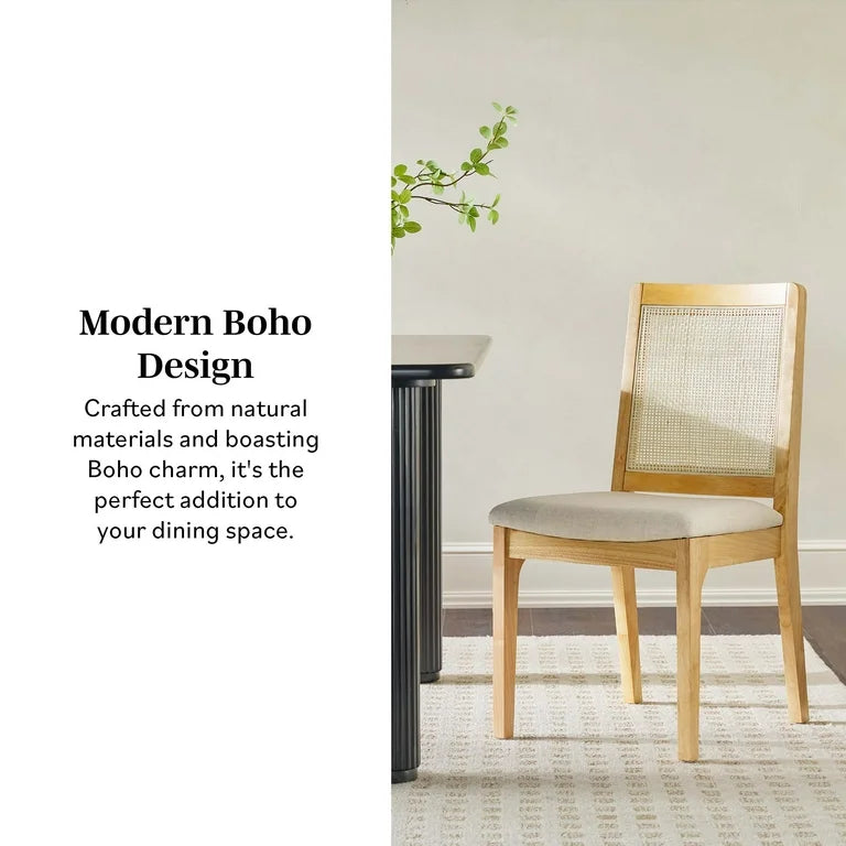 Solid Wood Dining Chairs with Rattan Back