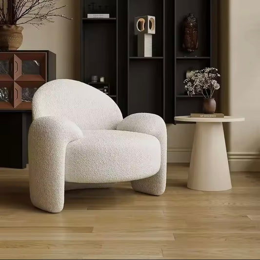 Modern Lambswool Armchair, Minimalist White Accent Chair