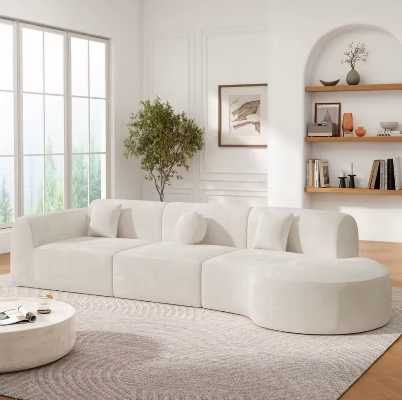 140” Modern Curved Sectional Sofa with Chaise, Oversized 3 Piece Set