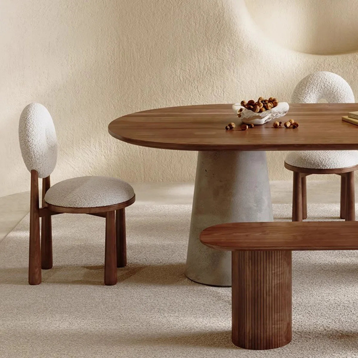 Multi-Purpose Solid Wood Oval Dining Table with Cement Iron Base