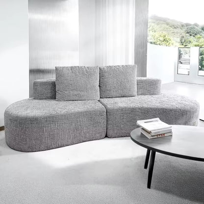 98” Curved Half-Moon Sofa Bed, 4-Seater Couch with Linen Upholstery