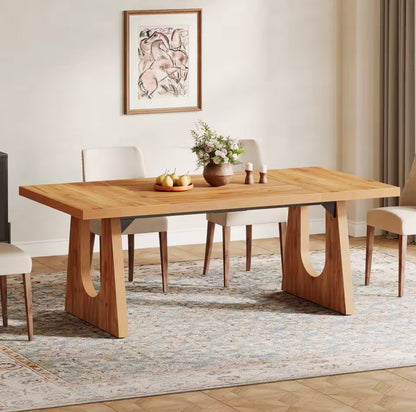 70.9” Oak and Black Large Modern Dining Table for 6-8 People