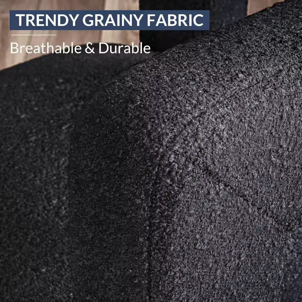 Modern Boucle Dining Chair, Upholstered Teddy Barrel Armchair