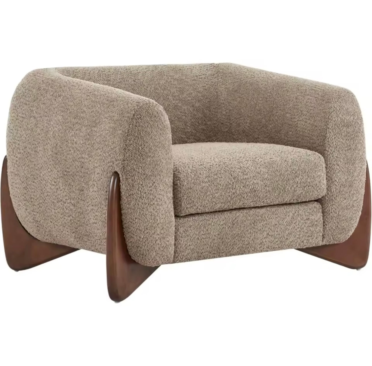 Green Accent Chair, Boucle Fabric Upholstered Club Chair