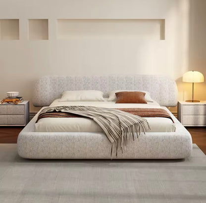 Cotton-Linen Upholstered Bed with Beechwood Slats & Hydraulic Storage