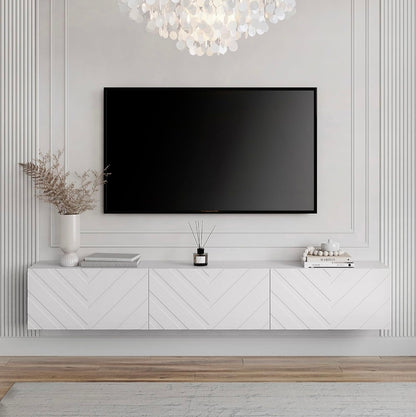71” Beige Floating TV Console with Push-to-Open Media Cabinet
