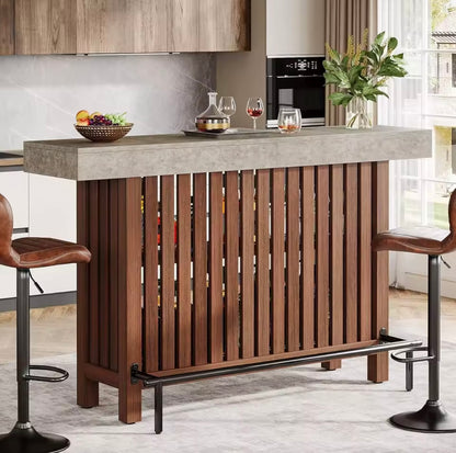 63” Modern Large Home Bar Unit with 2 Storage Shelves and Footrest