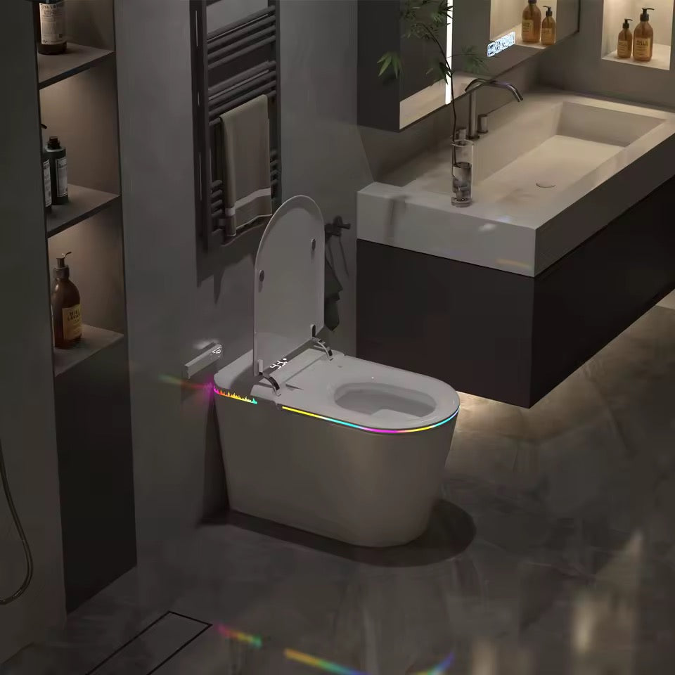 LED Smart Bidet Toilet, Heated Seat, Auto Lid, Warm Air Dryer, Adjustable Wash, Self-Cleaning Nozzle