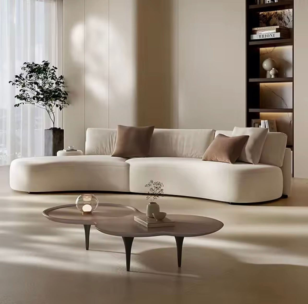 Italian Velvet Sofa with Ergonomic Backrest, Beige