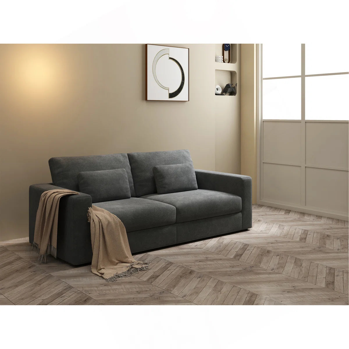 Gray-Teal 83" Modern 3 Seater Sofa with Detachable Cover