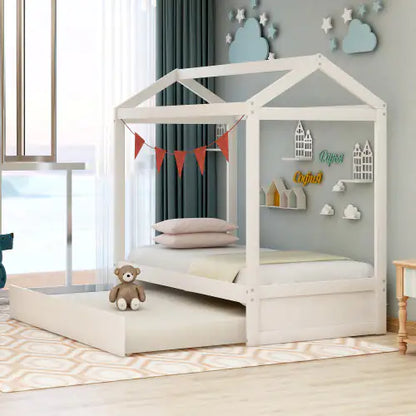 White House Bed for Kids Bedroom - Kids Bed with Trundle