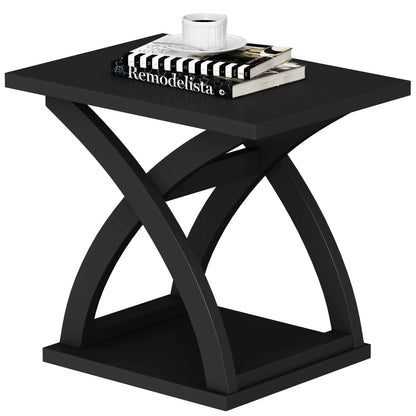Contemporary Solid Wood End Table, X Design Modern End Table