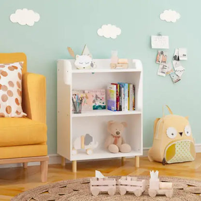 3 Tier Kids Bookcase, White Bookshelf & Toy Organizer