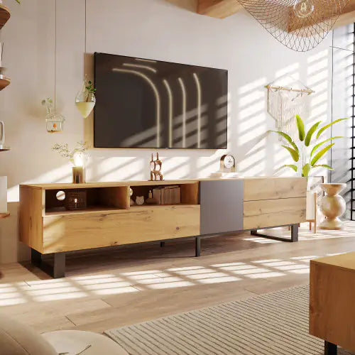 Modern Wood TV Stand with Storage for 80” TVs