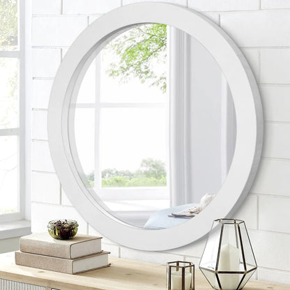 20” White Round Mirror for Bedroom - Wood Mirror Frame