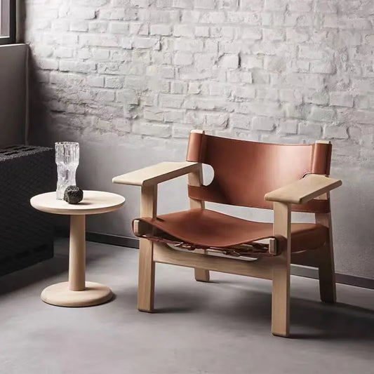 Spanish Solid Wood Leather Lounge Chair
