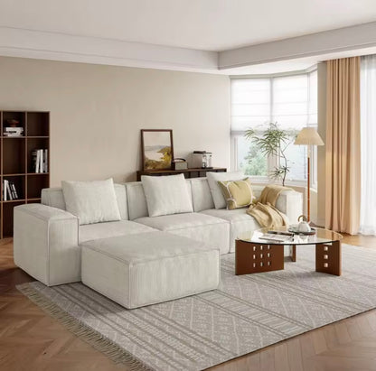 118” Sectional Sofa, U-Shaped Corduroy Couch with Ottomans