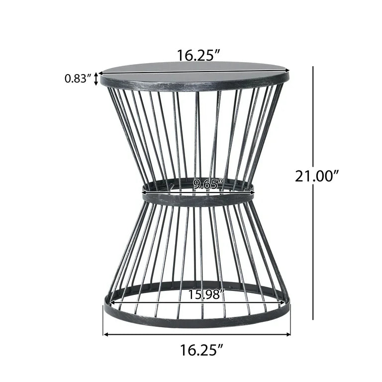 16” Modern Black Metal Side Table – Small Round Accent Table