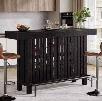 63” Modern Large Home Bar Unit with 2 Storage Shelves and Footrest