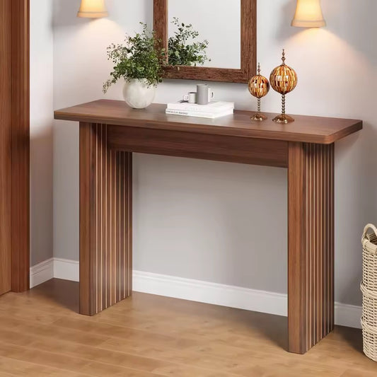 Rustic Fluted Console Table, Walnut Narrow Entryway Accent Table