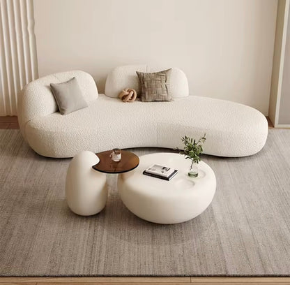 White Accent Sofa, Lambswool Upholstery & Solid Wood Frame