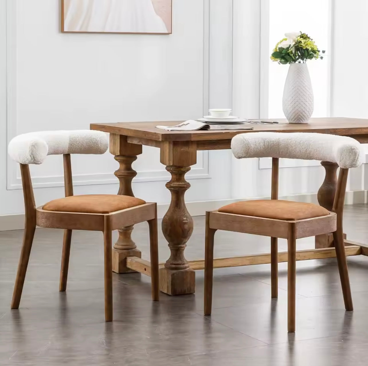 Set of 2 Upholstered Mid Century Pu Leather Dining Chairs