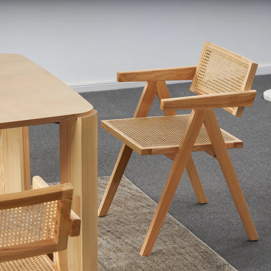 Set of 2 Cane Back Solid Wood Dining Armchairs