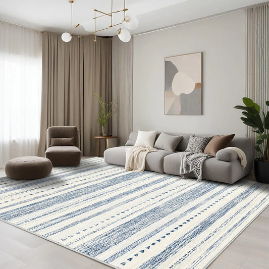 9x12 Large Rug - Moroccan Navy Blue Oversized Washable Area Rug