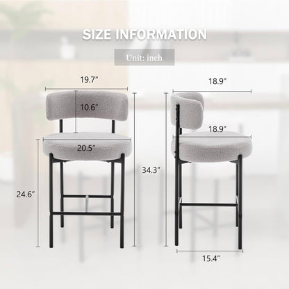 Set of 4 Counter Height Stools - Grey Bar Chairs for Kitchen Island