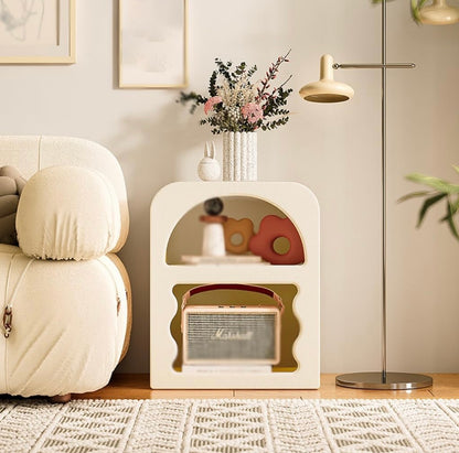 Cream Side Table for Bedroom - Modern Small Nightstand