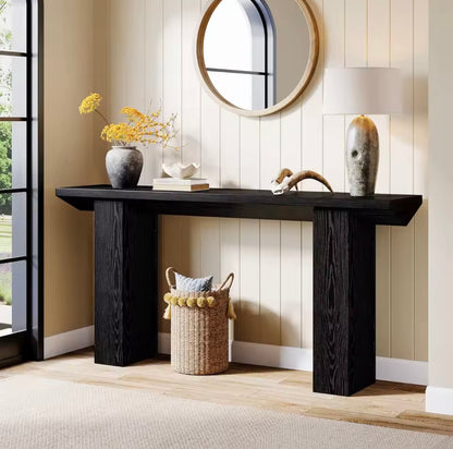 63” Farmhouse Console Table, Long Wooden Sofa Table for Entryway