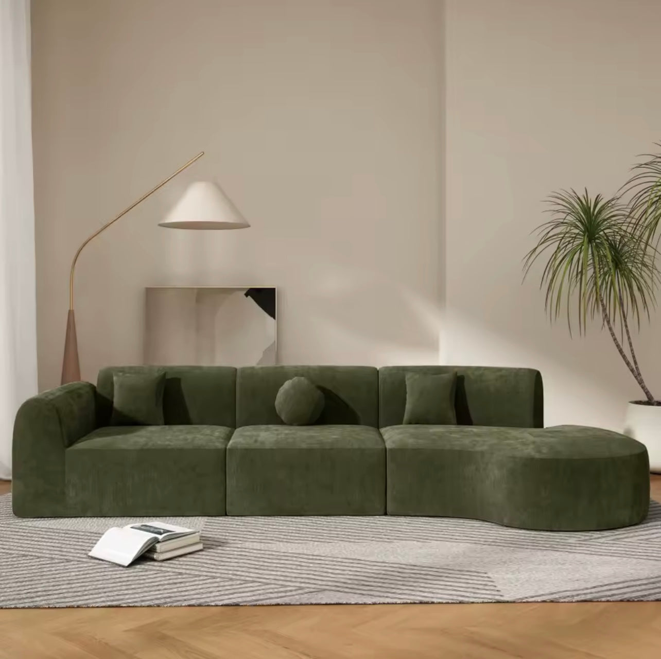 140” Modern Curved Sectional Sofa with Chaise, Oversized 3 Piece Set