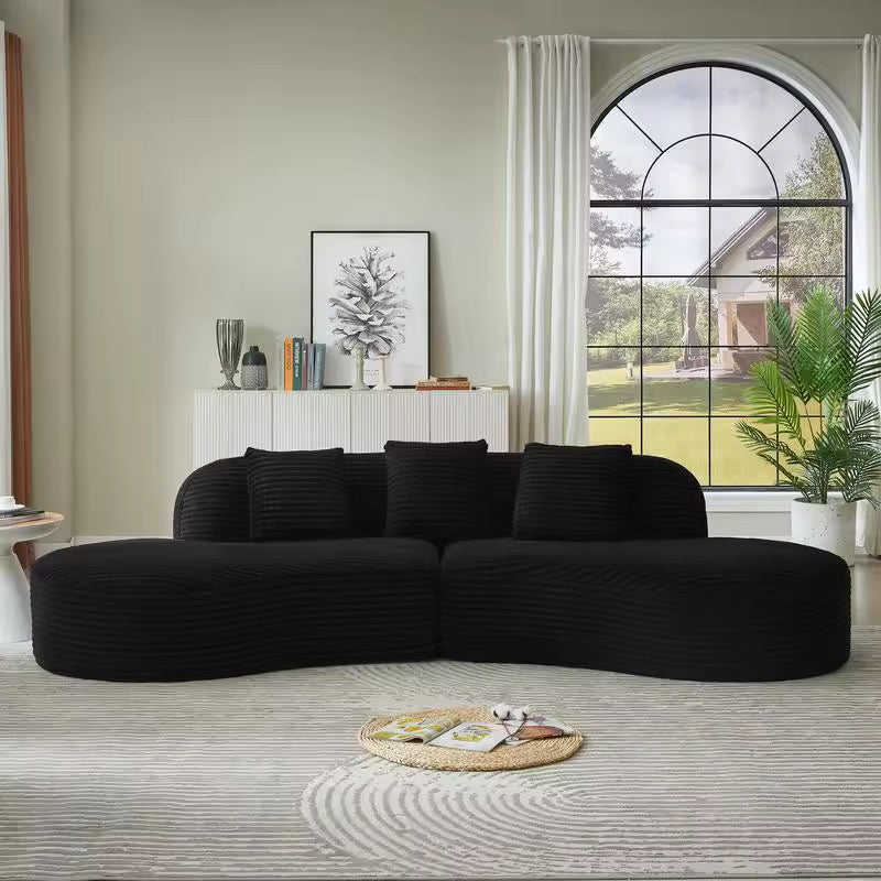 4 Seater Contemporary Curved Upholstered Corduroy Sectional Sofa