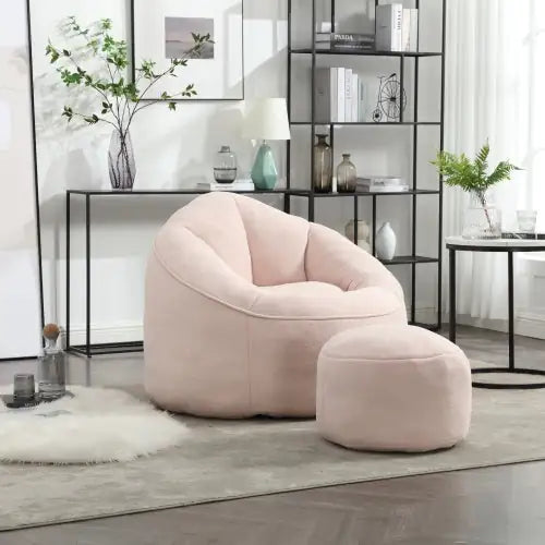Pink Bean Bag Sofa Chair with Footrest