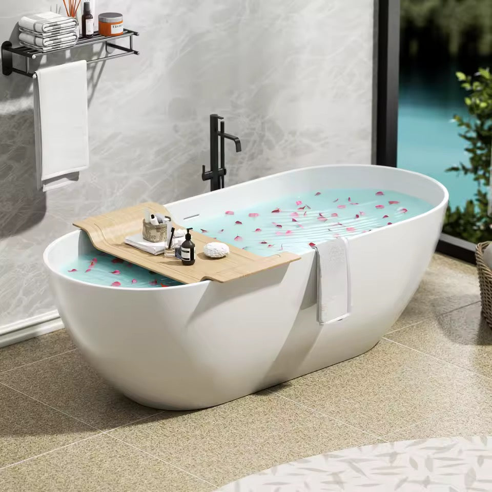 Matte White Freestanding Bathtub, Durable Spa Style Soaking Tub