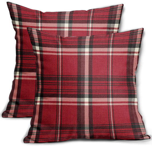 Black Red Christmas Plaid Pillow Covers 20x20 Set of 2 Xmas Buffalo Tartan Print Holiday Decorative Throw Pillows Outdoor Pillowcase Square Linen Farmhouse Cushion Case Decor for Couch Sofa Bed
