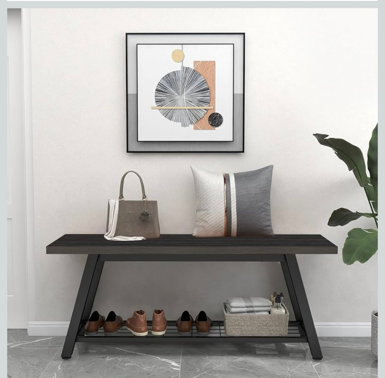 Industrial Rustic Wood and Metal Entryway Bench