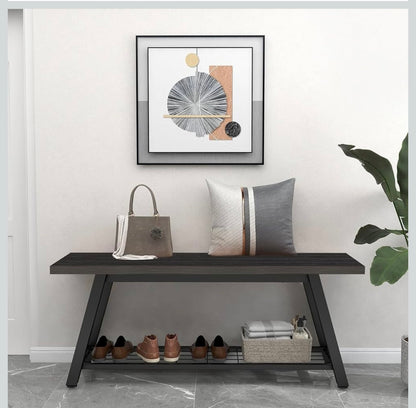 Industrial Rustic Wood and Metal Entryway Bench